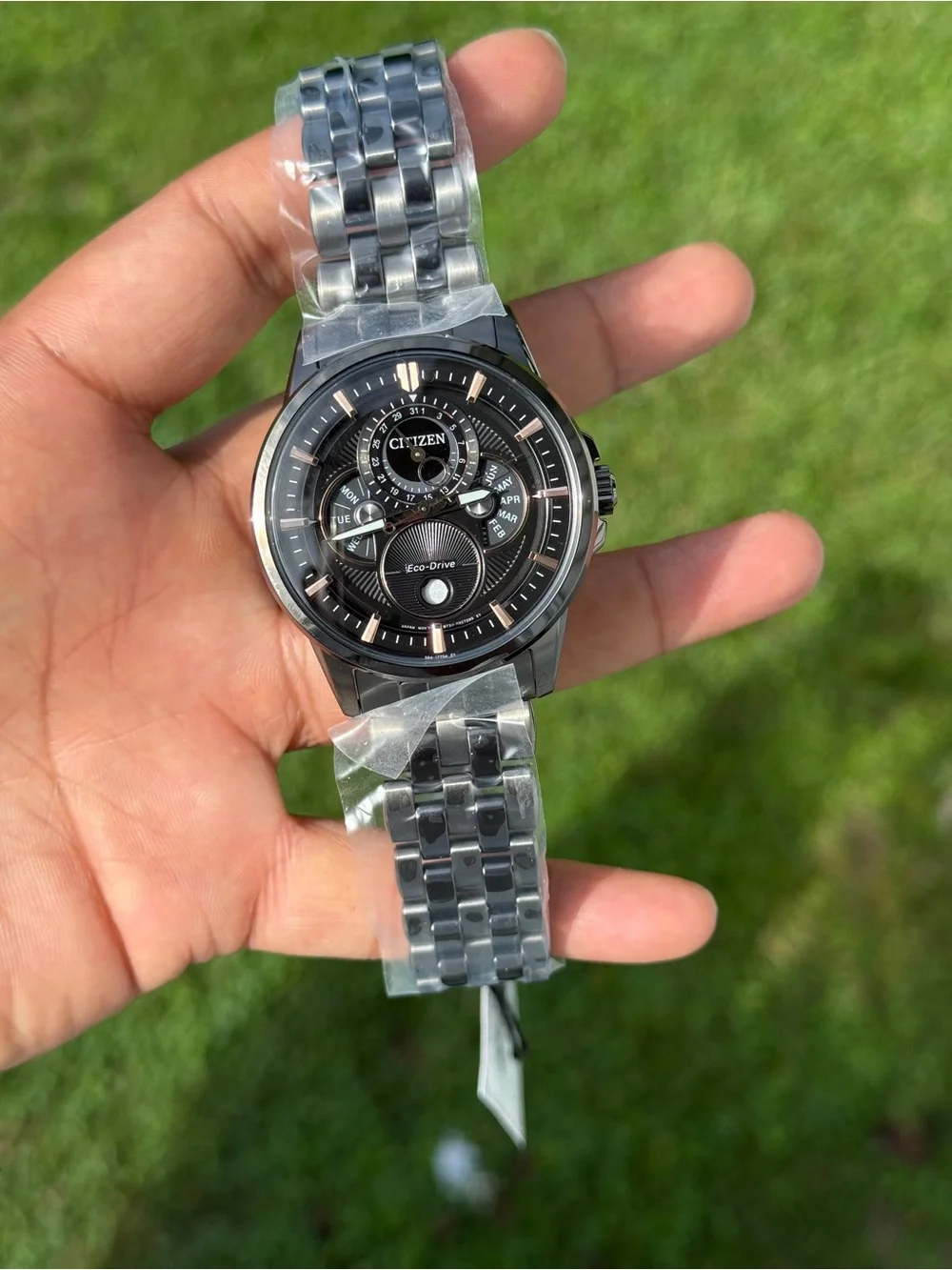 Citizen Calendrier Black Chronograph Rose Gold Multi-Function Eco-Drive Watch